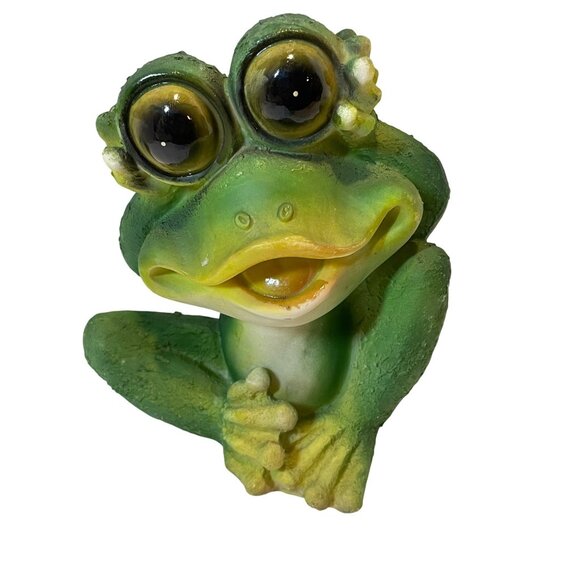 Handcrafted Green Frog Figurine Decorative Collectible Resin Statue - Picture 1 of 9